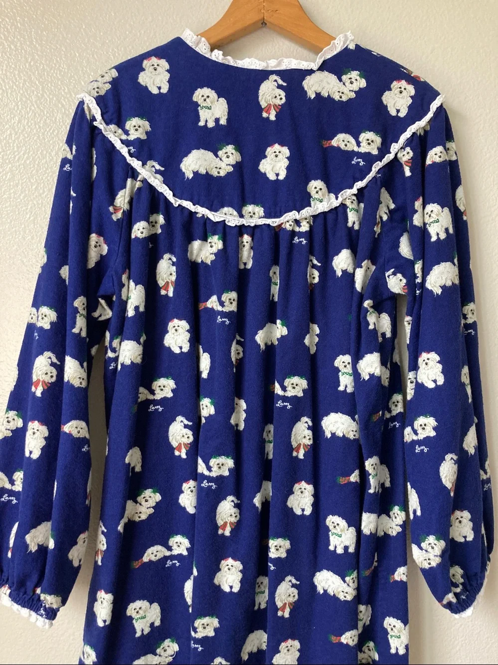 Lanz of Salzburg Puppy Love dog print flannel ruffle nightgown sleep dress sz L